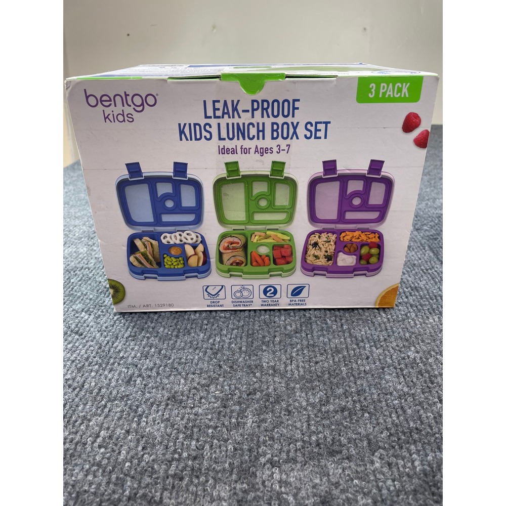Bentgo Kids Leak-Proof 5-Compartment Lunch Box Set 3 Pack Blue Green Purple NEW - Picture 5 of 6